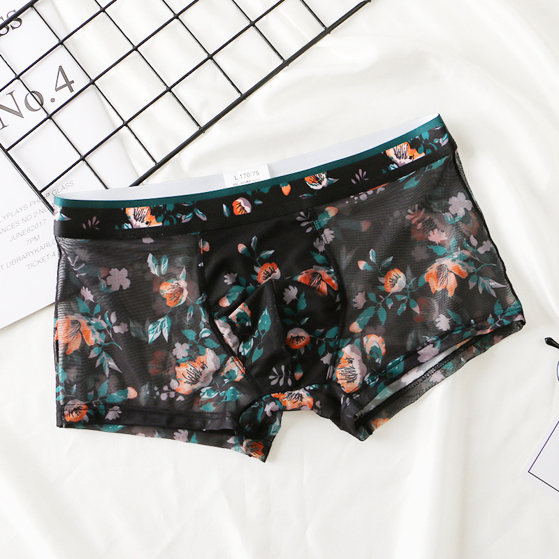 Summer Men's Underwear, Breathable Printed Boxer Shorts, Mid-Waist, Three-Dimensional Cut, Pure Cotton Crotch, Quick-Drying