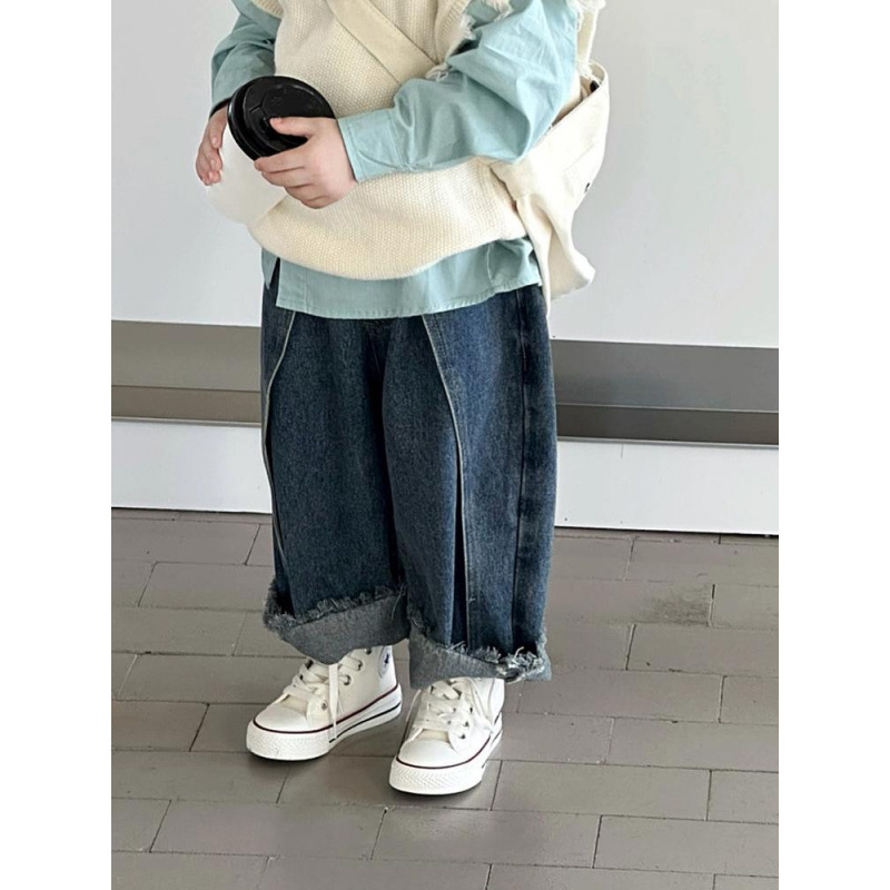 어린이 세트 가을 찢어진 스웨터 블루 셔츠 청바지 3 피스 세트  의 선생 원피스 소년 가을과 겨울