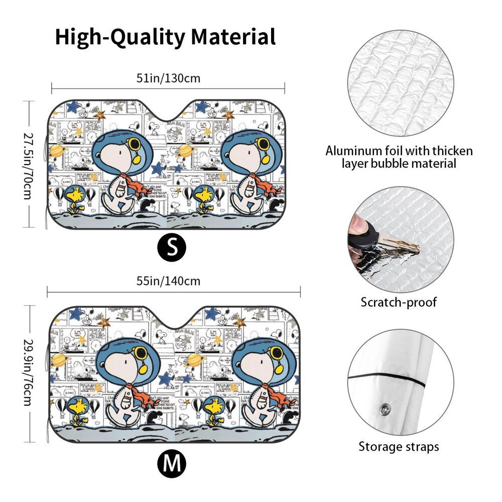 Snoopy car sunshade for front windshield, sun protection and heat insulation, sunshade with suction cup, foldable sunshade, manufacturer wholesale