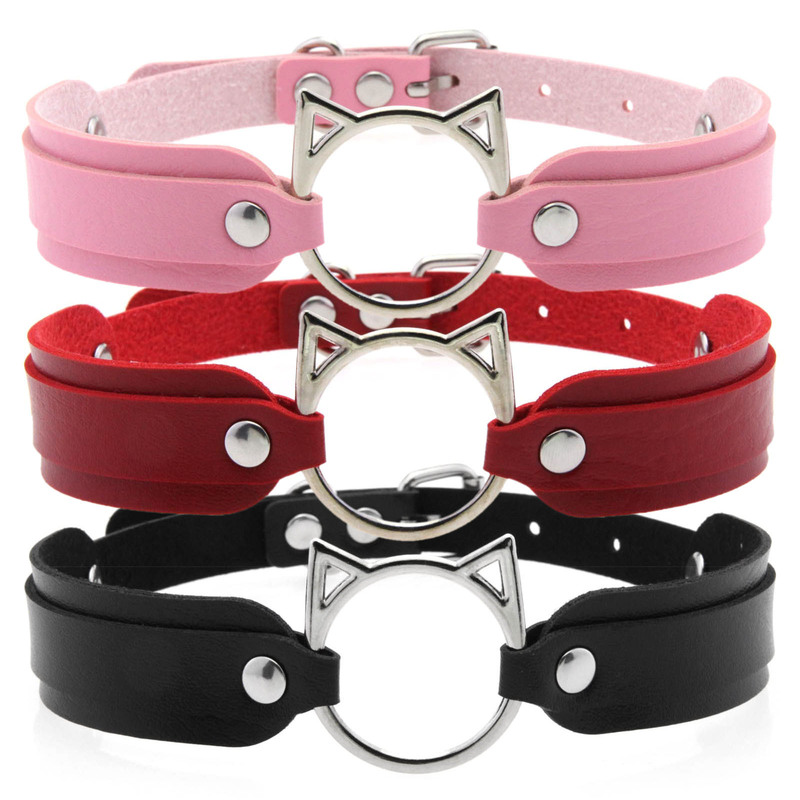 Cross Border Double Layer Adjustable Cat Head Leather Collar Necklace Punk Gothic Harajuku Clavicle Necklace Necklace Cross Border Double Layer Adjustable Cat Head Leather Collar Necklace Punk Gothic Harajuku Clavicle Necklace Necklace