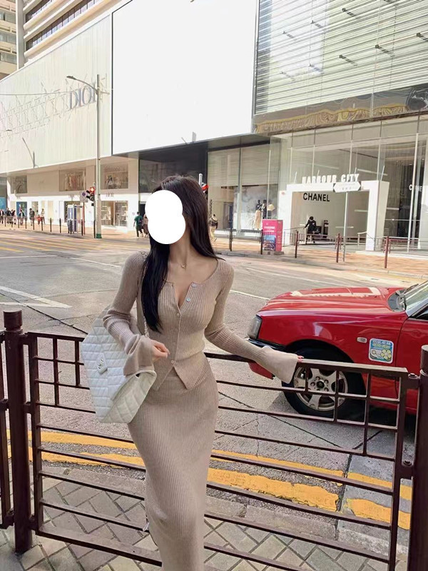 早安樊樊 温柔韩系氛围感微喇袖口针织上衣+半身裙套装女春两件套|undefined