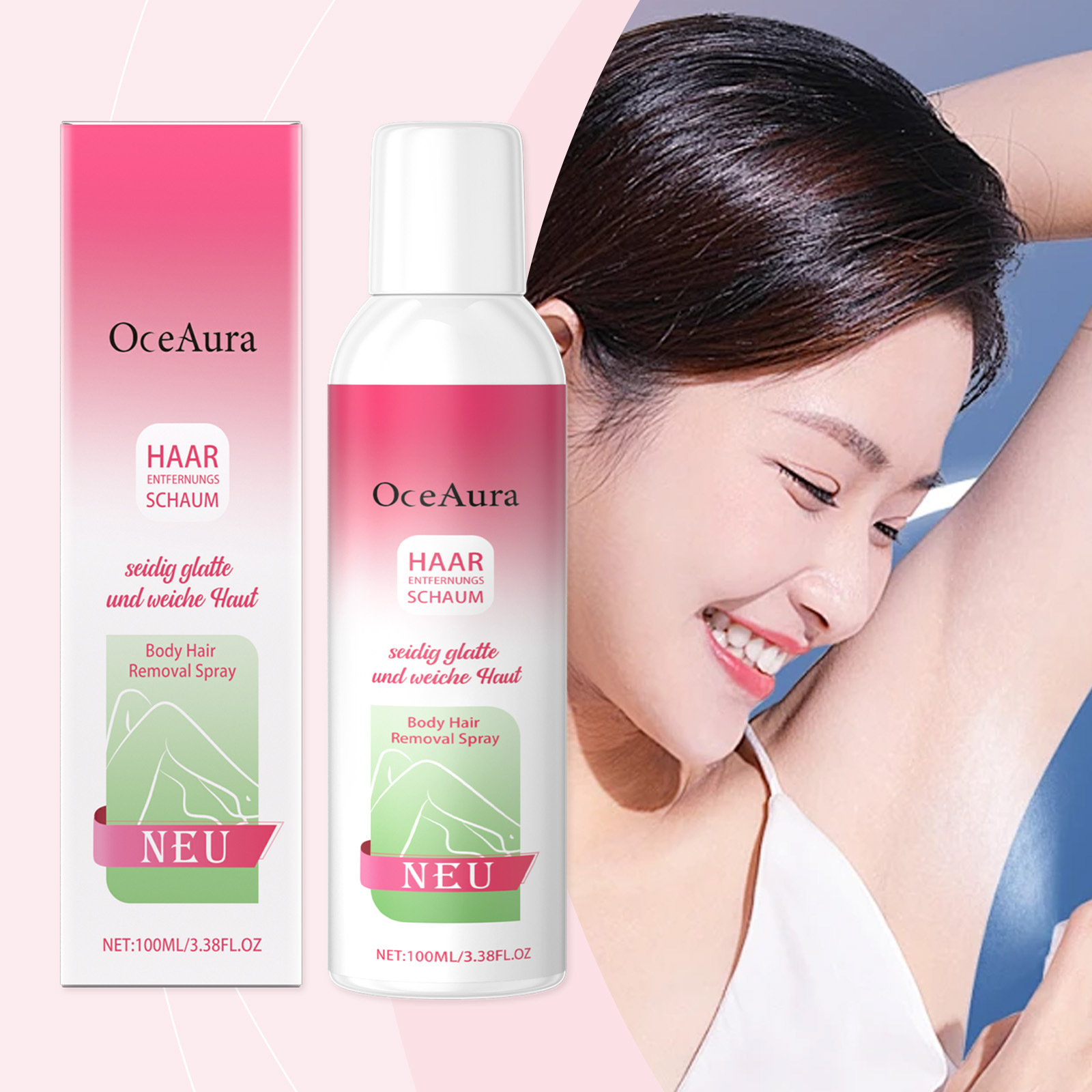 Oceaura Body Hair Removal Spray Gentle, Refreshing, Non-Irritating, Cares for Skin and Hair, Cleanses and Removes Hair