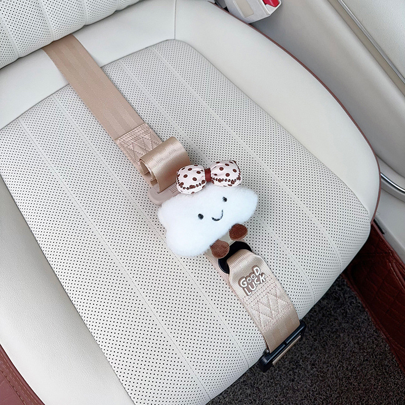 Car seat belt — Qìchē for Pregnant Women - three-point-anti-strangle-seatbelt-beige-beige-bow-white-cloud