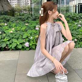 新中式国风挂脖吊带连衣裙女装2026新款夏季小个子小众设计感短裙