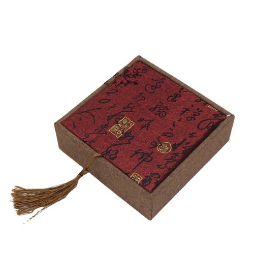 红色古诗文流苏木盒白底手串盒挂件把件盒麻布首饰文玩佛珠手镯盒