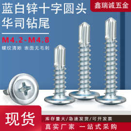 蓝白锌十字圆头华司钻尾螺丝 M4.2-M4.8十字带介自攻自钻燕尾螺钉