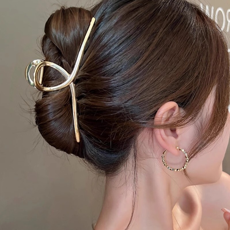 高級シャーククリップメタル特大スクエアクロスヘアクリップ、女性の後頭部用のヘアクリップ|undefined