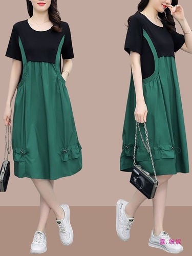 Fat and Large Women's Loose Dress 2025 Summer Korean Version Stylish Youthful Medium-Length Skirt Trend