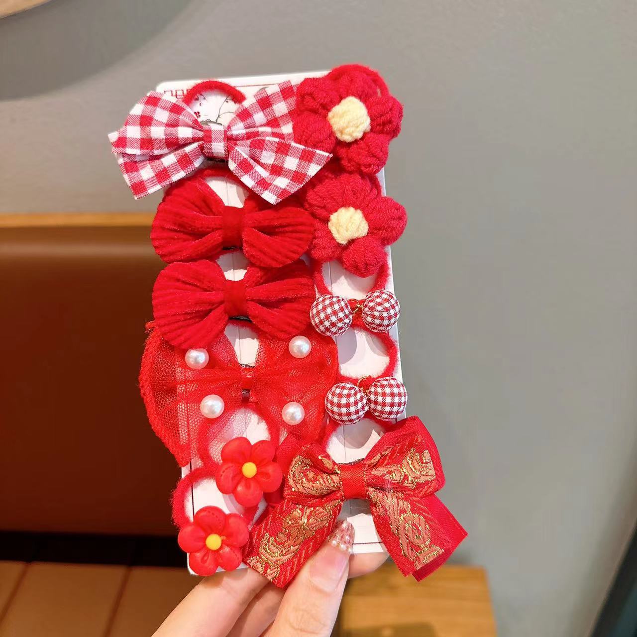 Las chicas de la banda de goma del Año Nuevo de los niños no lastiman el pelo de alta banda de goma elástica bebé rojo festivo Año Nuevo cuerda de pelo tocado