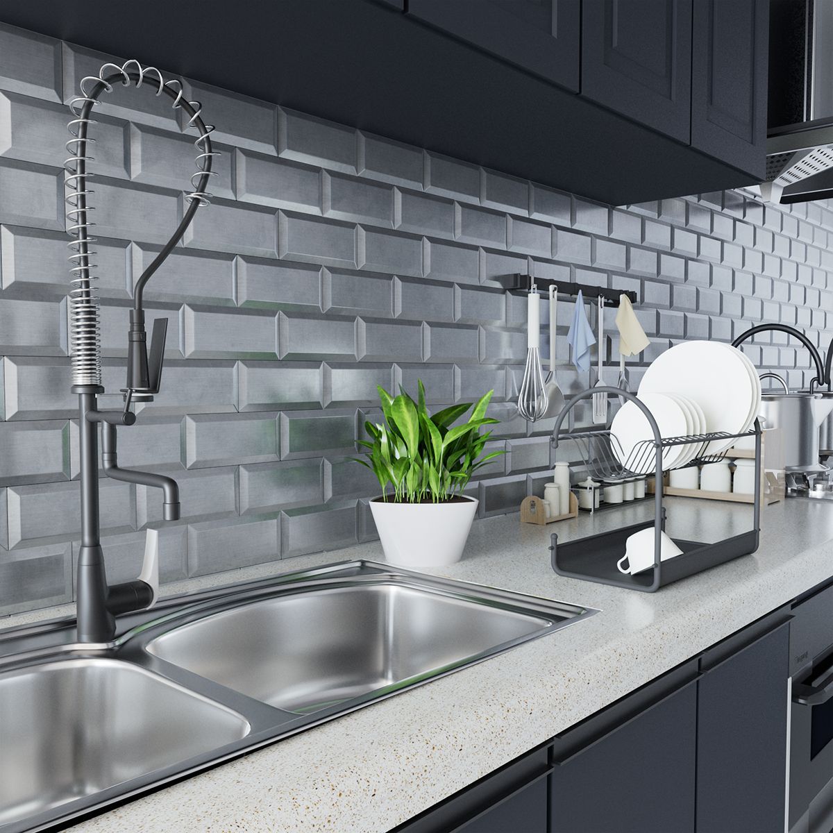 金属3d背景砖跨境翻新DIY家居自粘金属电视墙砖 防油防水装饰墙贴