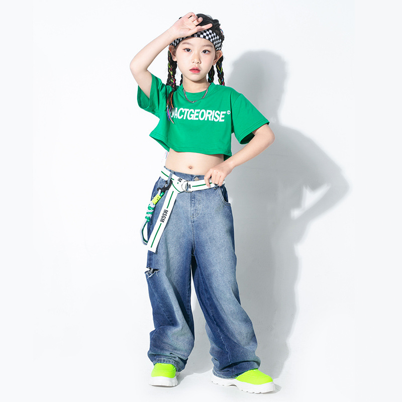 Children's hip-hop fashion clothing girls' jazz performance clothing short-sleeved suit group clothing
