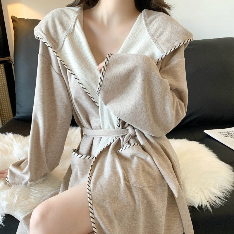 New Autumn and Winter Wool Silk Pure Color Fleece-Lined Thickeneded Long-Sleeved Nightgown Pajamas Cardigan Women's Warm Bathrobe Home