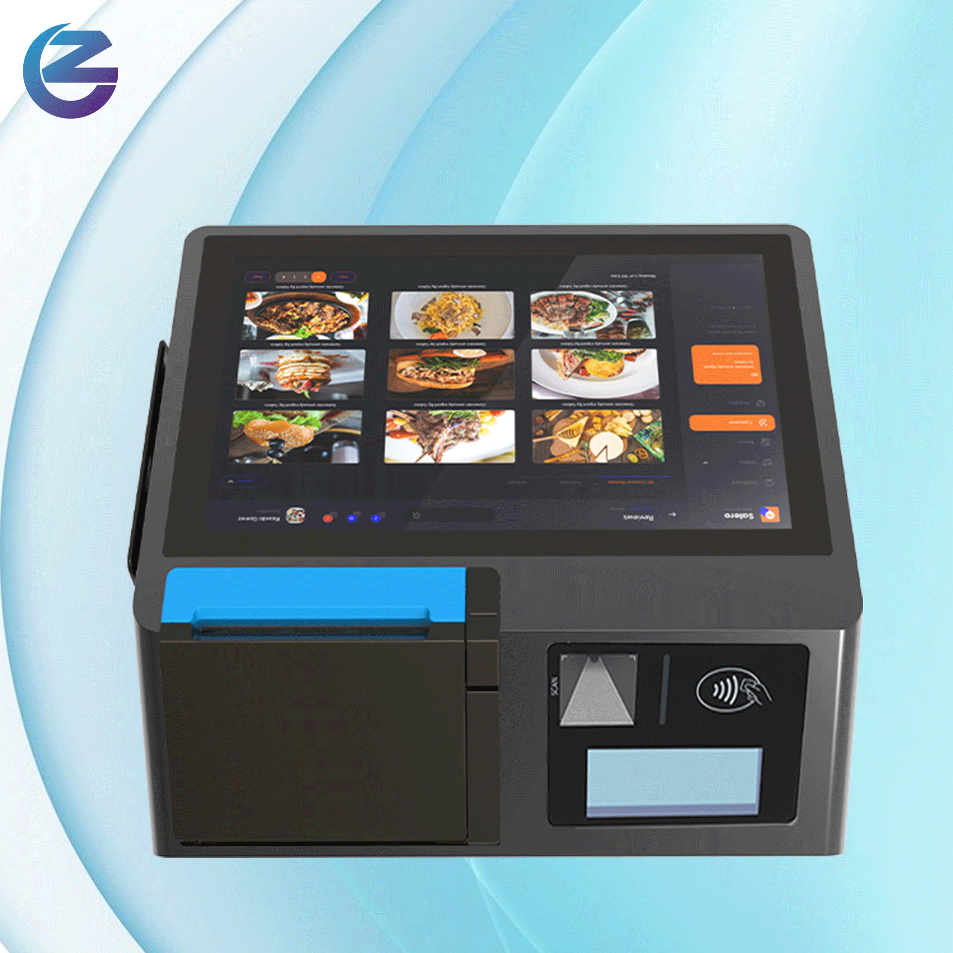 Cajeros registradores horizontales, tiendas especializadas, equipos de cajero, recibos de impresión, restaurantes, escáneres de códigos, caja registradora integrada.