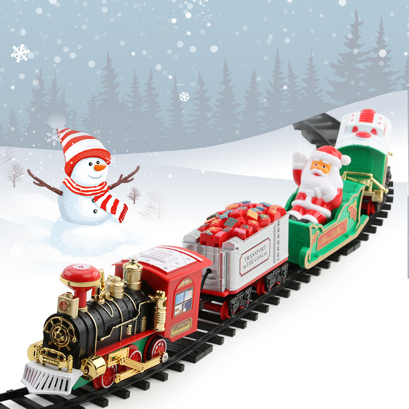 Trenes de Navidad eléctricos de comercio exterior sonido y luz eléctricos pueden colgar árboles de Navidad vagones de Navidad juguetes de regalos de Navidad image 2