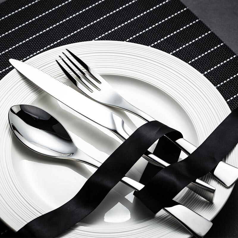 Nordic Style Stainless Steel Steak Knife, Fork, and Spoon Set for Hotel and Restaurant Western Dining, Light Luxury Cutlery Set