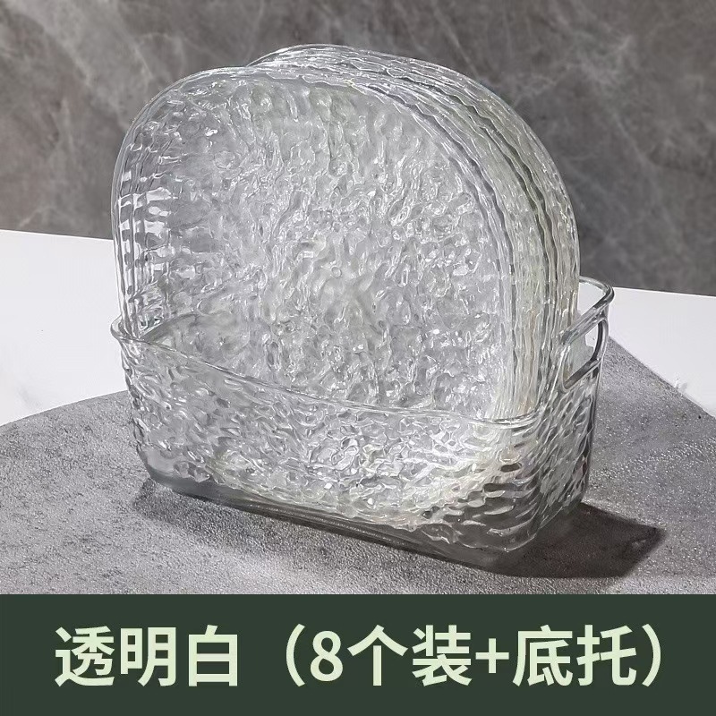 軽くて豪華でシンプルな氷河模様の家庭用骨吐き皿、テーブルゴミ皿、ネット有名人の透明な卓上骨吐き皿小皿セット|undefined
