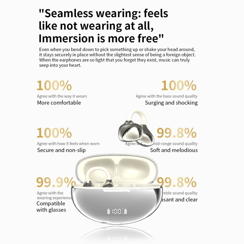 Popular Foreign Trade Product Q108 Ear Clip-On Headphones, Comfortable to Wear, Ai Translation, Bluetooth Earbuds, Stylish, Long Battery Life