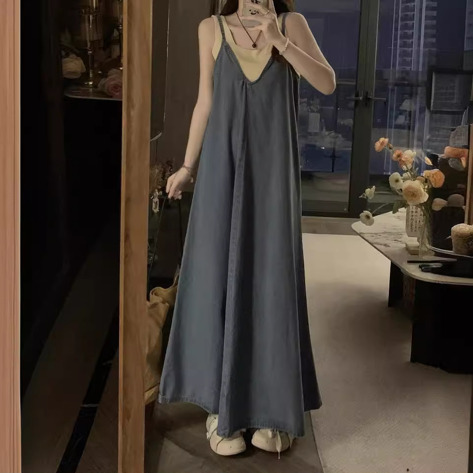 Retro denim spring dress sleevless