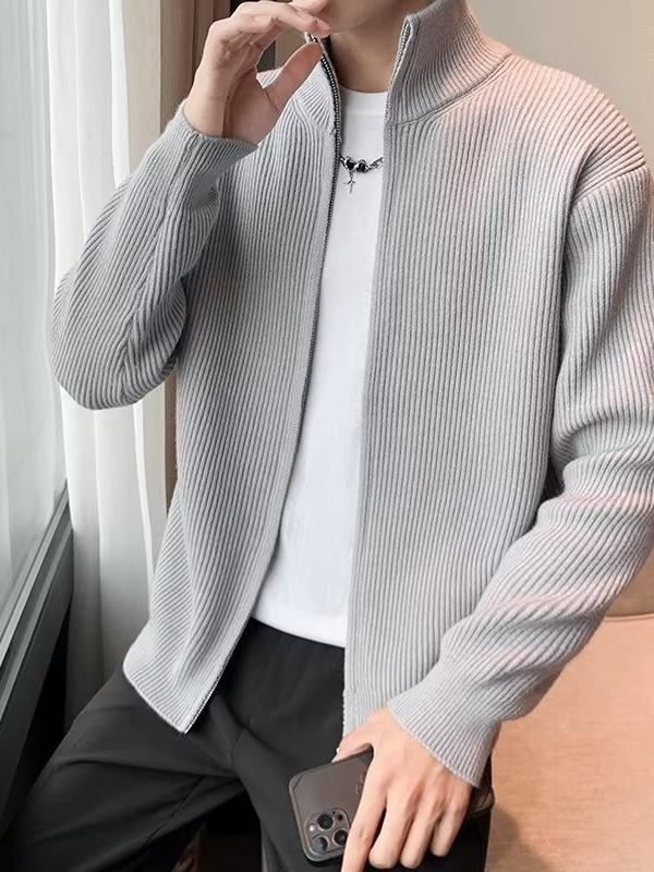 Retro UAZC japonés cuello alto estilo minimal suave y ceroso suéter con cremallera de color sólido cárdigan casual para hombres y mujeres suéter grueso exterior