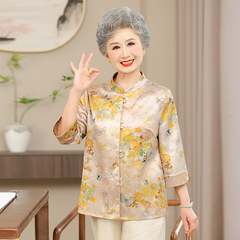 高齢者向け夏用女性用シャツ、おばあちゃん服、中高年女性向けの新しい中国風国民風服、おばさん気質、夏用母親服