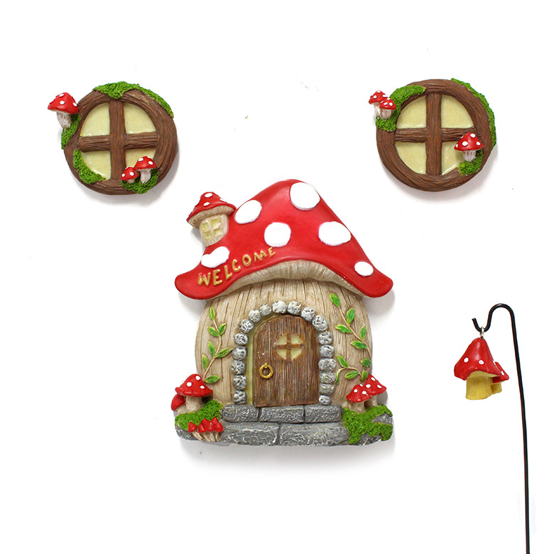 new luminous mushroom house door and window garden pendant environmentally friendly resin crafts    