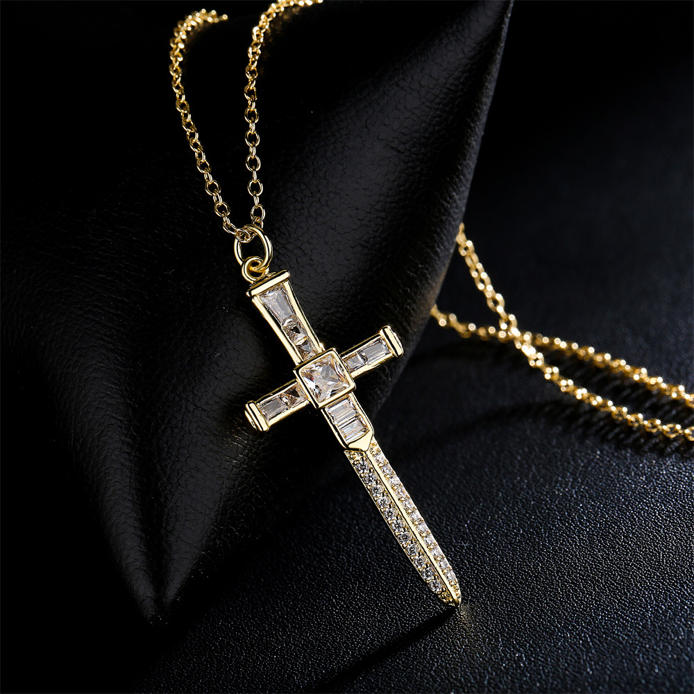 Fashion geometric copper zircon cross necklace