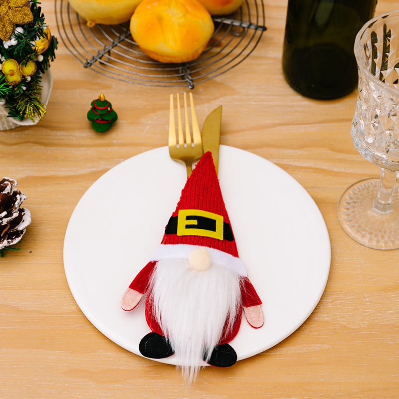 豪貝クロスボーダークリスマス装飾品食器ナイフフォークカバー無顔人形家の食卓に小人ナイフフォークカバーを飾る|undefined