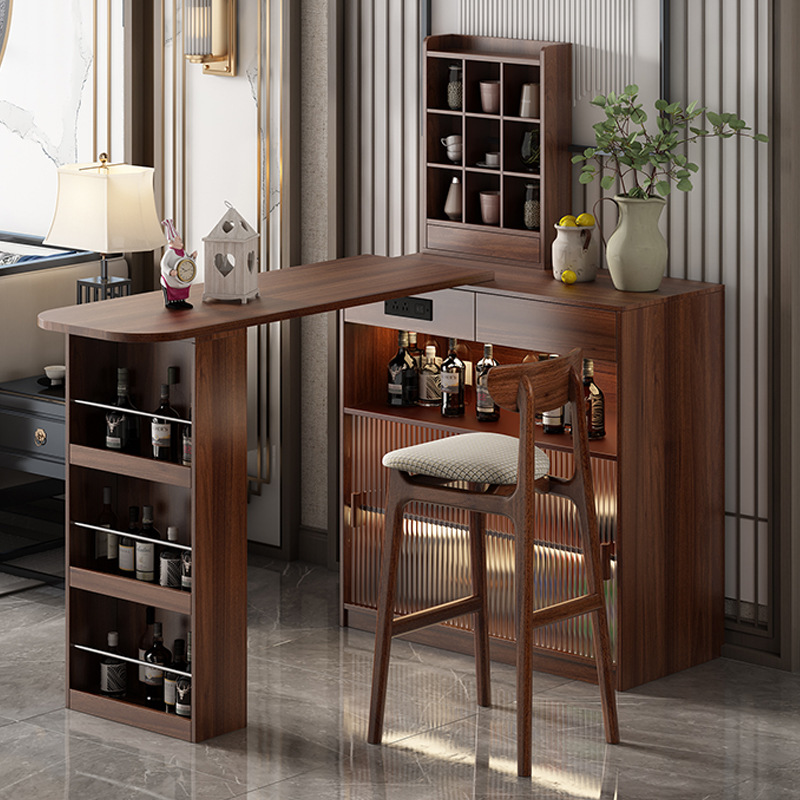 Solid Wood Bar Table Home Balcony Leisure Retractable Small Apartment Partition Island Storage Cabinet Sideboard Integrated