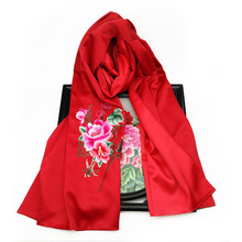 紫金湘绣双层丝刺绣长围巾手工绣花桑蚕丝丝巾旗袍外搭丝绸披肩