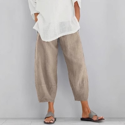 2023yama Sun quick sale tong new hot sale solid color plus size women's simple loose casual cropped pants