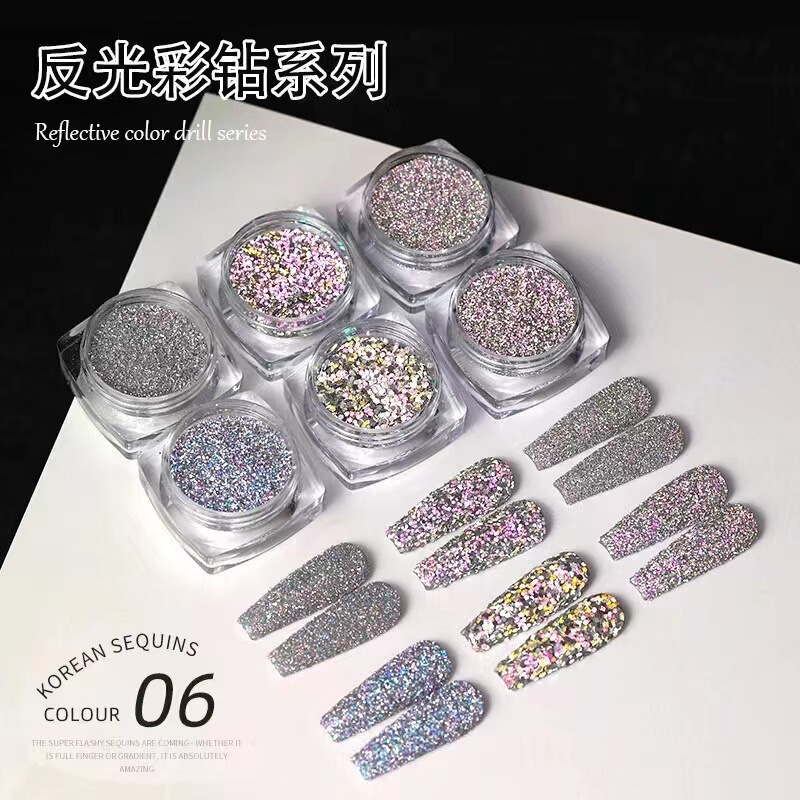 Popular online celebrity Super Flash nail jewelry reflective color diamond powder autumn and winter New Flash sequins nail diamond glitter powder