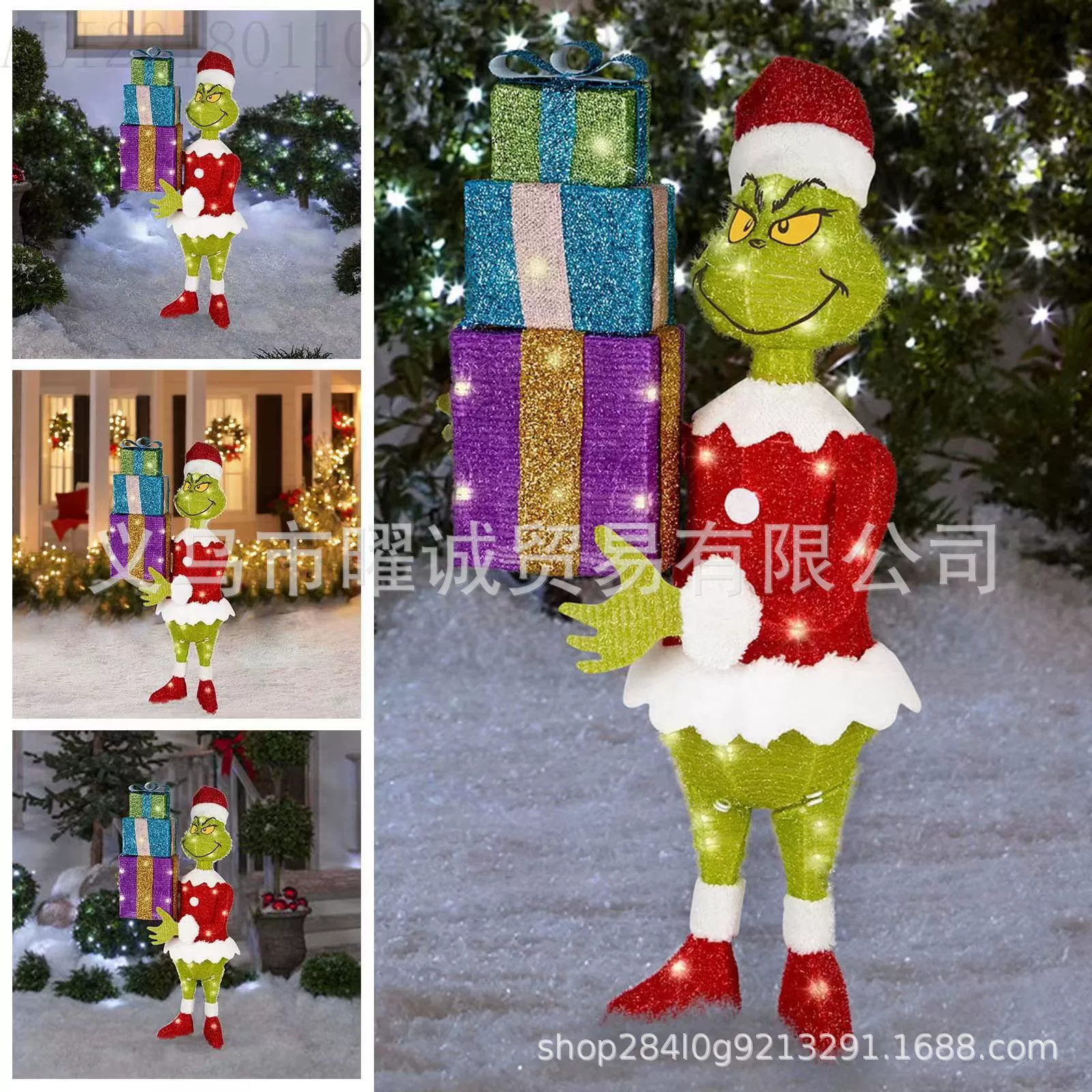 Grinch2023 Новый Рождество Гринч Зеленые Волосы Монстр Металлический Плоский Светодиодный Рождество Хэллоуин Украшение Сада