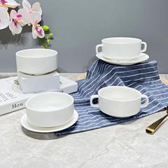陶磁器食器 純白両耳湯呑み 汁椀 蒸し卵椀 煮込み椀 洋風デザート椀 サラダ椀 ホテル洋食レストラン