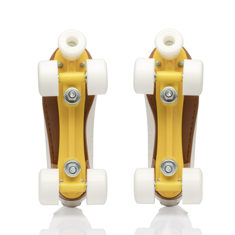 Patines de cuatro ruedas cómodos y transpirables de doble hilera de piel de vaca blanca_voghion.com