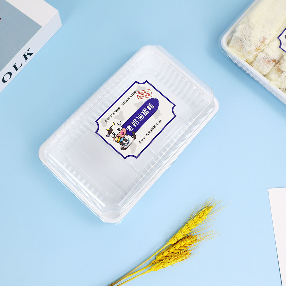 Caja de embalaje de pastel de crema vieja, carne de pino, concha puff, horneado rectangular, caja de embalaje de punto oeste blanco