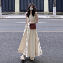 复古文艺风白色背心连衣裙夏季日系高个子长裙到脚踝梨形身材穿搭