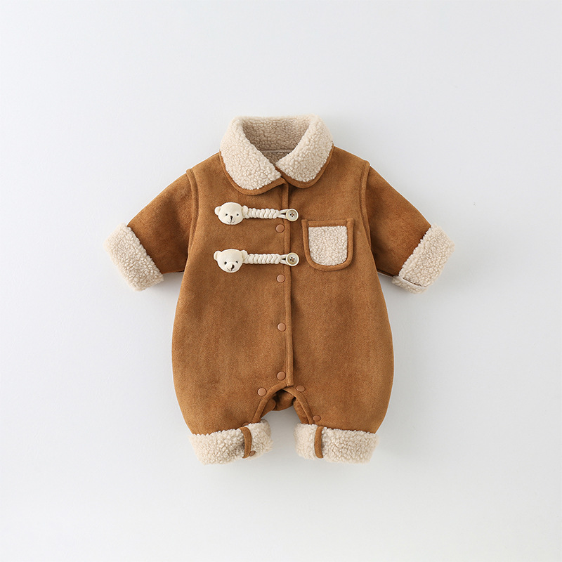 百天宝宝可爱连体衣婴幼儿冬季加厚夹棉哈衣满月加绒冬装棉服透气