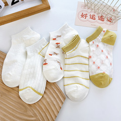 Minimalist Versatile Boat Socks for Women Spring and Summer Thin Breathable Print Cotton Socks Japanese College Style Short Socks Cute Women's Socks