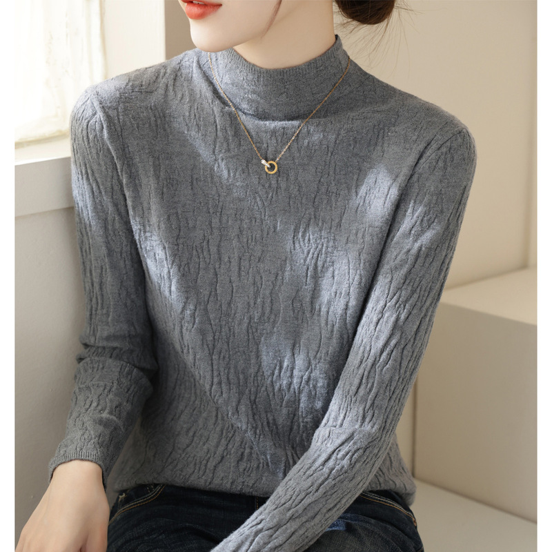 Grey Lace Knitted Shirt Base Shirt Women's Autumn and Winter New High-end Black Top Half Turtleneck Sweater for Women Grey Lace Knitted Shirt Base Shirt Women's Autumn and Winter New High-end Black Top Half Turtleneck Sweater for Women