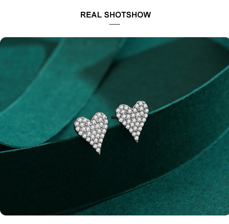 Heart Shape Pattern Women's Gender 1 Pair 925 Sterling Silver Zircon Heart Shape Ear Studs