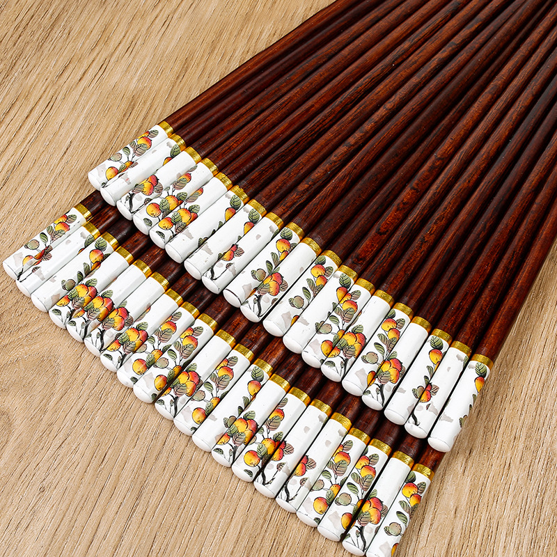 National Chaozhou Home Palillos de madera maciza, todo lo mejor, impresión, antideslizante, no fácil de mohosos, palillos de 24cm, 10 pares de cajas de regalo al por mayor