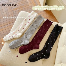 GOOD FA2025春夏复古花边碎花鱼骨纹镂空及膝小腿袜诸暨袜业