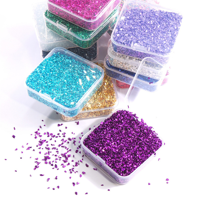 Cross-border new boxed irregular gravel 80g jewelry Super Flash glass fragments nail decorations nail stickers Cross-border new boxed irregular gravel 80g jewelry Super Flash glass fragments nail decorations nail stickers
