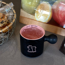 小众黑粉芭比甜心陶瓷马克杯 粉色小狗圆球手柄水杯咖啡杯子350ml