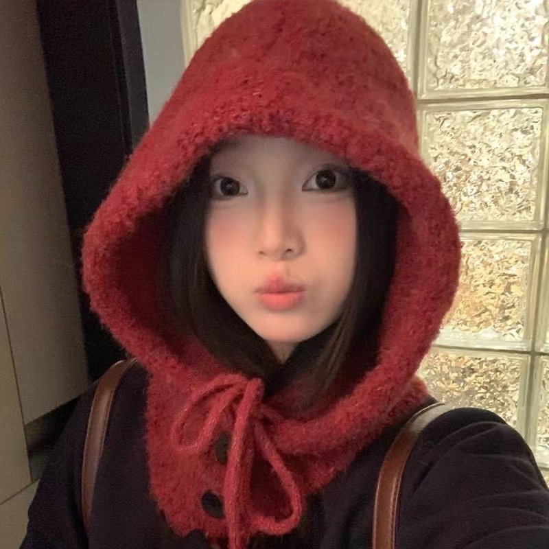 韓国のバラクラクの帽子の女性の冬の保温のマフラーの一体の帽子のマフラーのマフラーのマフラーのマフラーのニットの毛糸の帽子は国境を越えます。|undefined
