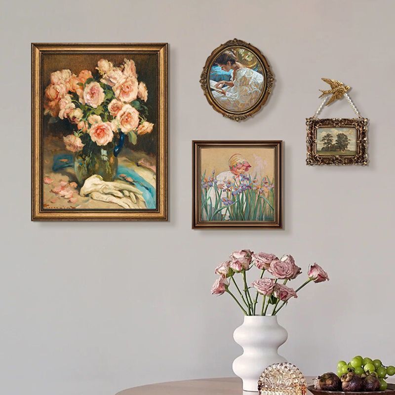 American European Decorative Painting Noble Niche Art Oil Painting Background Wall Flower Combination Mural French Retro Hanging Painting