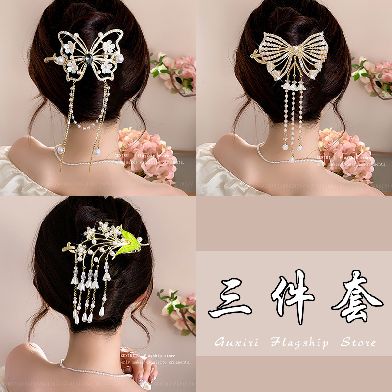 蝶結びタッセルヘアクリップ 女性用 後頭部用 2025年新作 高級ツイストワンワードクリップ 高級感のあるヘアクリップ ヘアアクセサリー|undefined