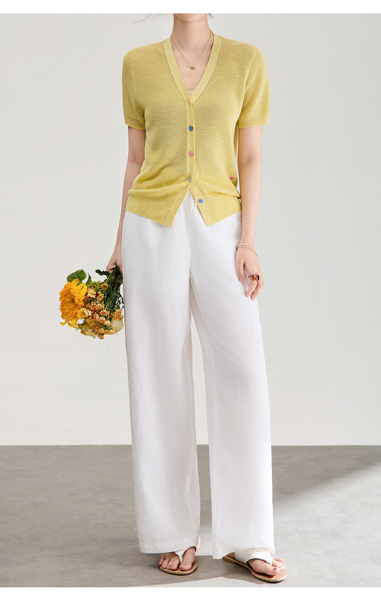 Quần culottes nữ ống rộng dáng suông vải tơ tằm pha linen chống nhăn mùa hè — Màu sắc chi tiết 21