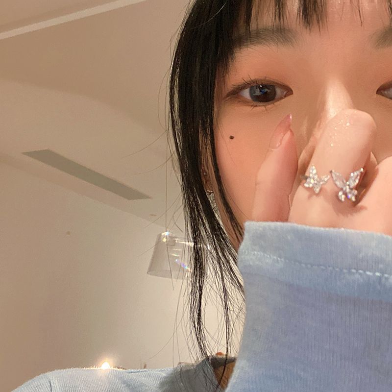 Ice oxygen Fairy Butterfly open ring fashion personality simple all-Match ring female design niche light luxury index finger ring
