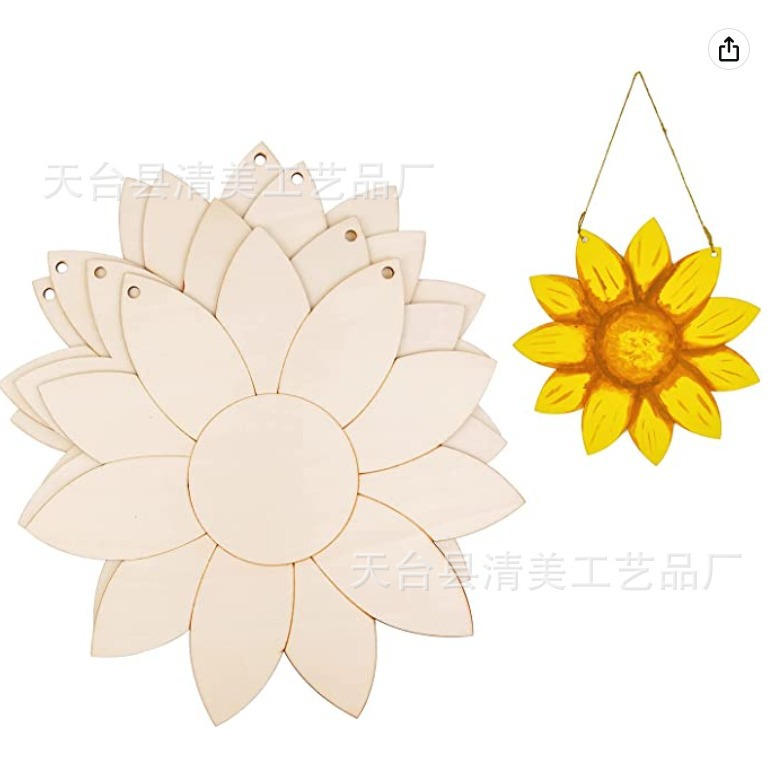 2 piezas de madera sin pulir colgante de girasol decoración sin pintar decoración del hogar de primavera y verano, 30,48 cm